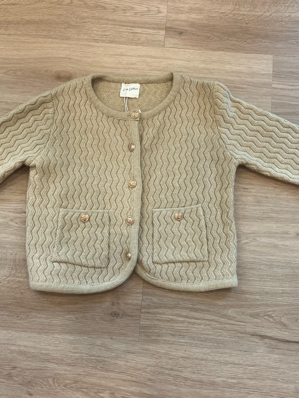 Camel Knit Cardigan with Gold Buttons - Picture 3 of 9